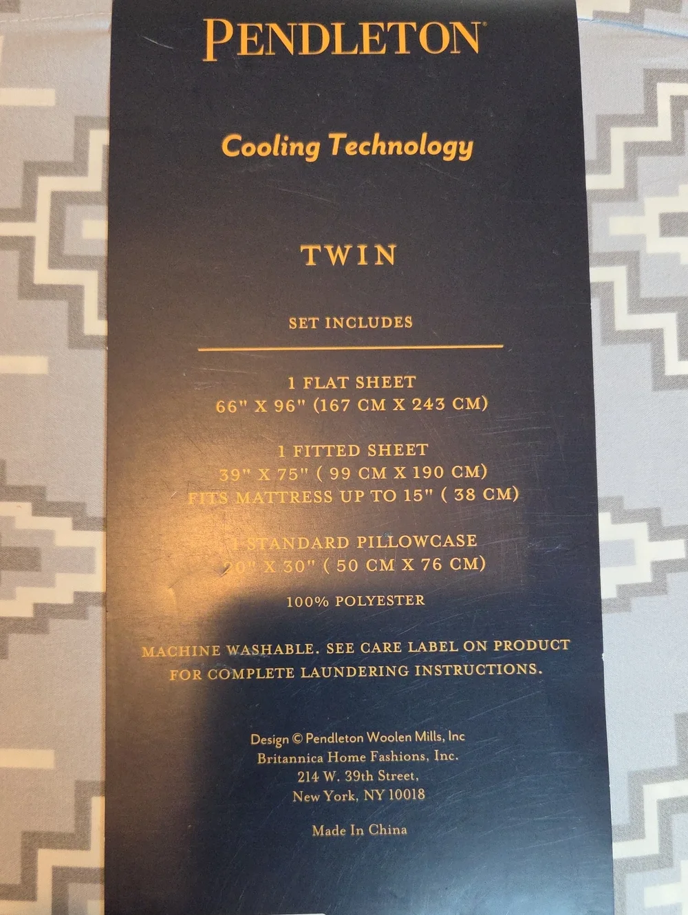 Pendleton Cooling Technology Twin Sheet Set In Grey Aztec
